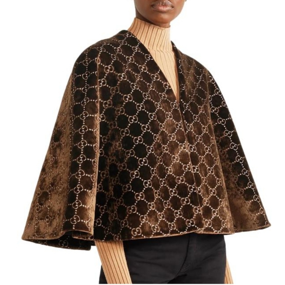 Gucci GG Monogram Jaquard Brown Poncho/Cape